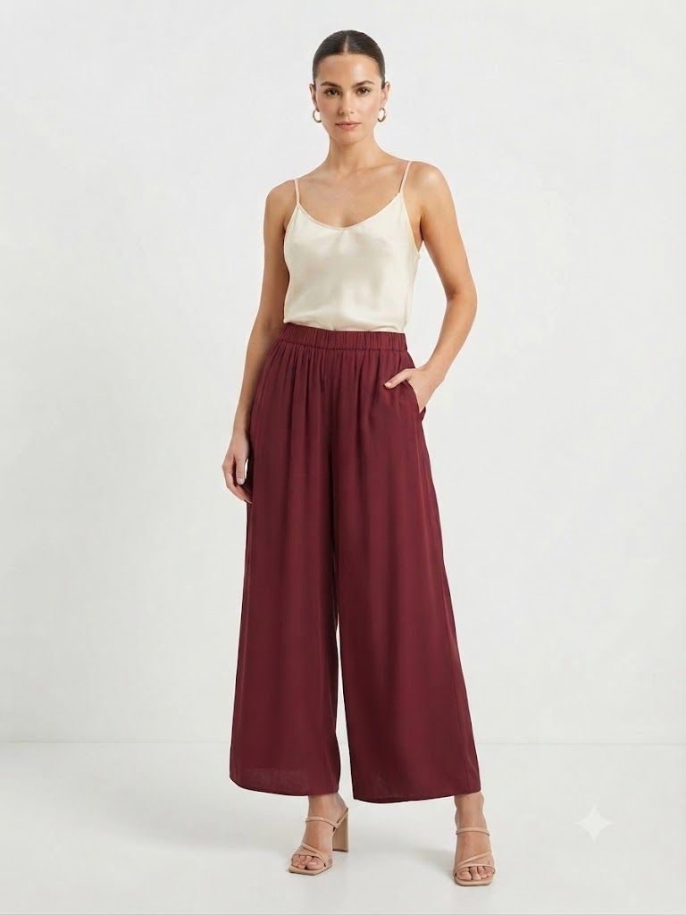 Maroon Flowy Palazzo Pants